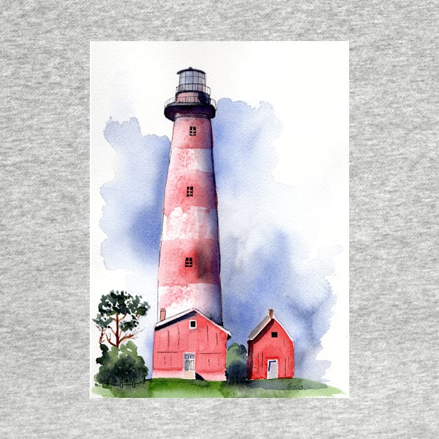 Assateague Lighthouse Watercolor Painting by Sandraartist